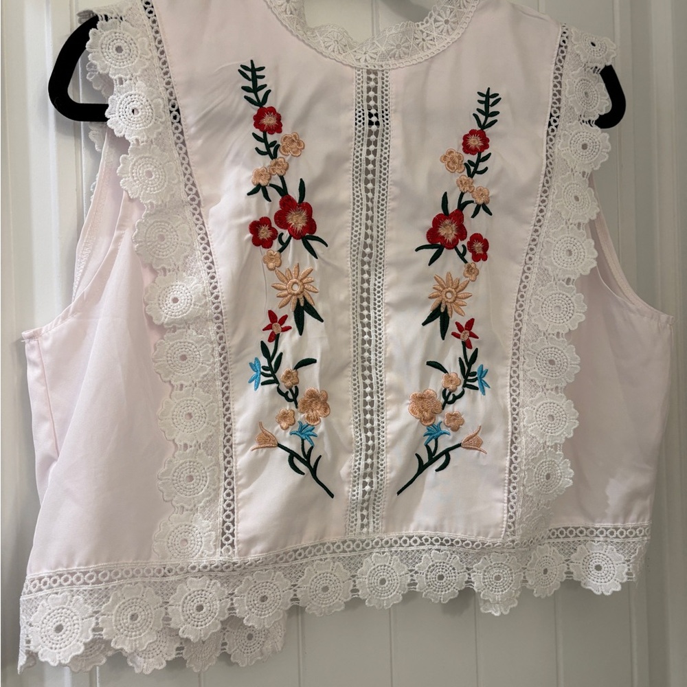 SHEIN Floral Embroidered Lace Blouse - White